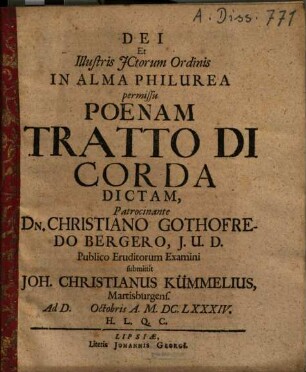 Dei et illustris JCtorum ordinis in alma Philurea permissu Poenam Tratto di corda dictam