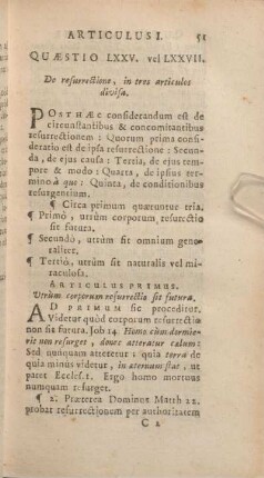 Quaestio LXXV. vel LXXVII. De resurrectione, in tres articulos divisa.