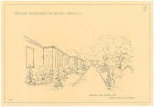 Gartenanlage Aufbaugemeinschaft Tambacher Straße, Berlin-Lankwitz: Perspektivische Ansicht von Zeile 2