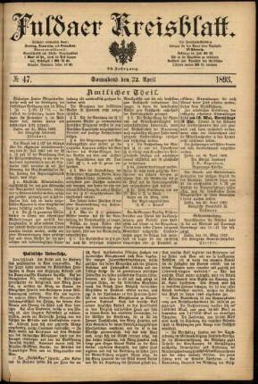 Erste Ausgabe vom Samstag, den 22. April 1893.