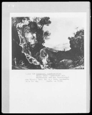 Landschaft mit Wasserfall und dem Vestatempel von Tivoli