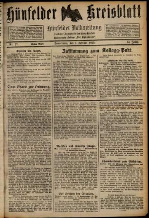 Erste Ausgabe vom Donnerstag, den 07. Februar 1929.