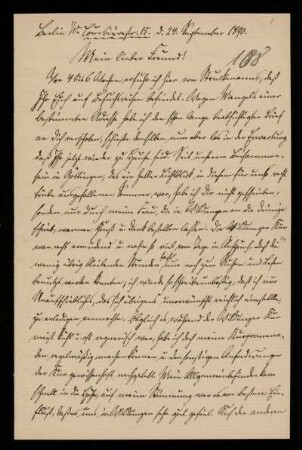 108: Brief von Reinhold Johow an Gottlieb Planck, Berlin, 24.9.1890
