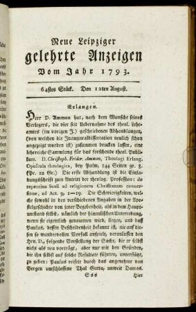 64stes Stück. Den 12ten August.
