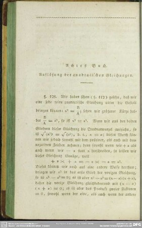 Achtes Buch. Auflösung der quadratischen Gleichungen