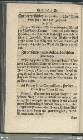 Ein vortrefflicher Gargarismus, so die Zähne bewahret, und das Zahnweh verhütet