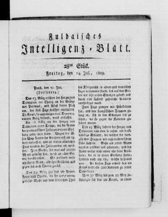 28tes Stück, Ausgabe vom 14. Jul. 1809