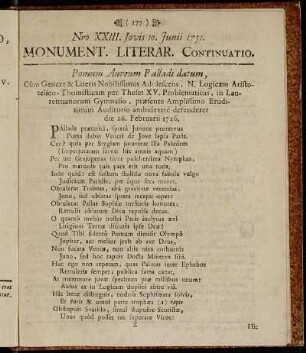 Nro XXIII. Jovis 10. Junii 1751.