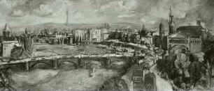 Dresden (Blick stromauf gegen linkes Elbufer) : Dresden (Blick stromauf gegen linkes Elbufer). Öl auf Leinwand, 1968