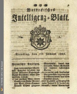 No. 1. Dienstag, den 7ten Januar 1806