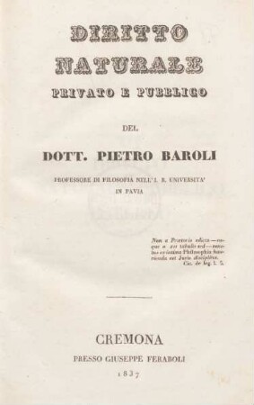 Vol. 6: Diritto naturale privato e pubblico