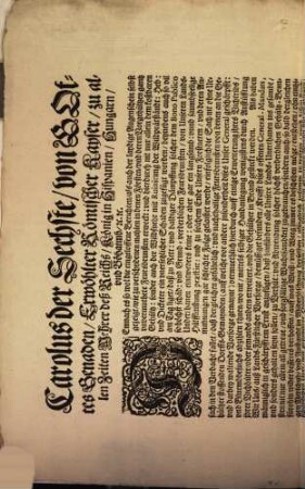 Carolus der Sechste, von Gottes Genaden, Erwöhlter Römischer Kayser, zu allen Zeiten Mehrer deß Reichs, König in Hispanien, Hungarn, vnd Böhaimb, [et]c. [et]c. Demnach es so wol die eingeloffene Berichten, als auch der laydige Augenschein selbst gezeigt, wie zu verschydenen mahlen in denen Försten, vnd deren Vorgehültzen gantz vnvermuthete Feursbrunsten erweckt: vnd hierdurch nit nur allein dem kostbaren Gehültz: sonder auch der Wildfuehr mit Ruinirung der Wildprätständt: Heb: vnd Dicketer ein vnersetzlicher Schaden zugefügt worden ... Als haben Wir Uns, auß Lands-Fürstlicher Vorsorge, bemüssiget befunden, Krafft dises offenen General-Mandats, männiglich in geschärpfftem Ernst anzufügen, daß hinfürders alle Unsere Lands-Unerthanen [!] ins gesambt, vnd sonders gehalten seyn sollen, zu Verhüt: vnd Abwendung solcher höchst verderblichen Gehültz-Brunsten nit nur allein all getreue, vnd sorgfältige Wachtsambkeit zugebrauchen, sondern auch, so bald dergleichen fürohin wider besseres verhoffen, auff was Weiß, vnd Weeg immer es beschehen möge, entstehen, ohn eintzigen Verschub, vnd Anstandt zu Widerlöschung derselben, alsogleich zusamm zu tretten ... : München, den 27. Junij, Anno 1714.