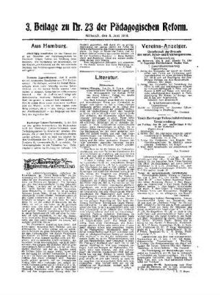Literatur : 3. Beilage zu Nr. 23 der Pädagogischen Reform