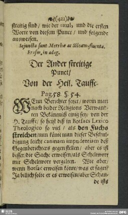 Der Ander streitige Punct, Von der Heil. Tauffe