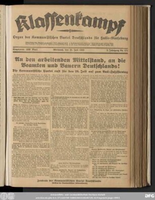 Klassenkampf : kommunistisches Organ für den Bezirk Halle-Merseburg