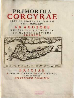 Primordia Corcyrae : Post Editionem Lyciensem Anni MDCCXXV. Ab Auctore Nuperrime Recognita Et Multis Partibus Adaucta