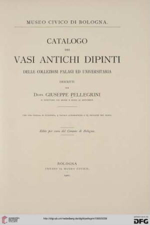 Catalogo dei vasi antichi dipinti delle Collezione Palagi ed universitaria