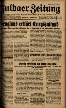 Ausgabe vom Montag, den 04. September 1939.