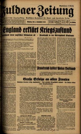 Ausgabe vom Montag, den 04. September 1939.