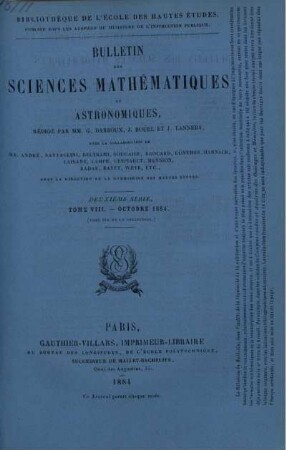 Tome VIII. - Octobre 1884.