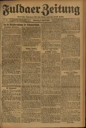 Ausgabe vom Samstag, den 08. April 1922.