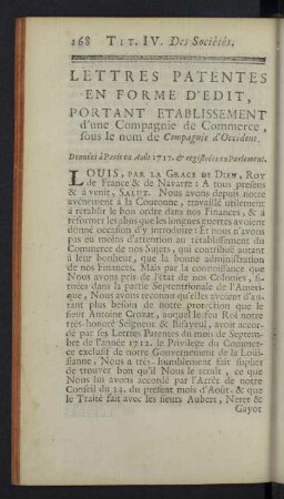 Lettres patentes en forme d'edit, portant etablissement