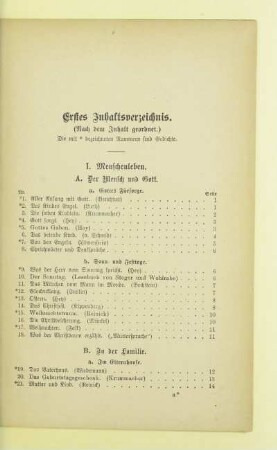 Erstes Inhaltsverzeichnis. (Nach dem Inhalt geordnet.)