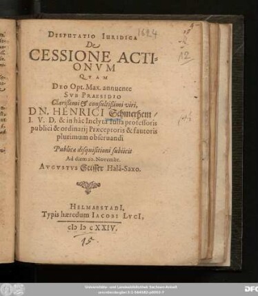 Disputatio Iuridica De Cessione Actionum