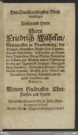 Vorrede an Seine Churfürstl. Durchl. von dem Atheismo