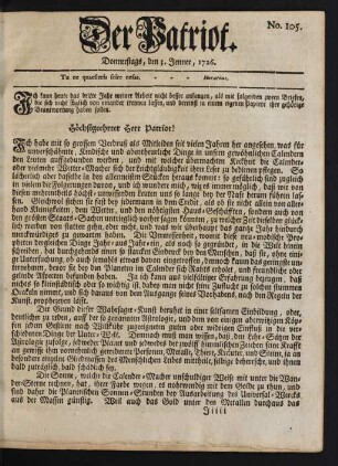 No. 105. Donnerstags, den 3. Jenner, 1726
