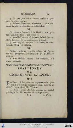 Positiones De Sacramentis In Specie.