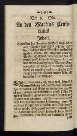 Die 8. Ode. An den Martius Censorinus
