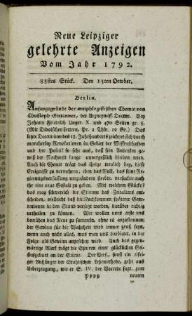 83stes Stück. Den 15ten October.