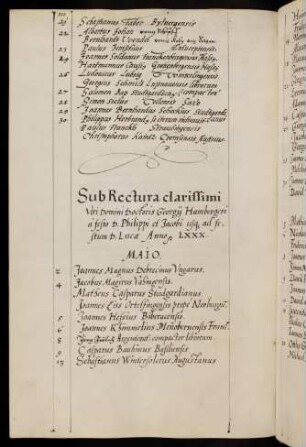 Sommerhalbjahr 1580. Rektorat Georg Hamberger