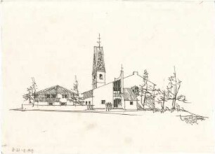 Gsaenger, Gustav; München - Großhadern, Ebernburgstr.; Ev. Notkirche, Reformations - Gedächtnis Kirche - Perspektive