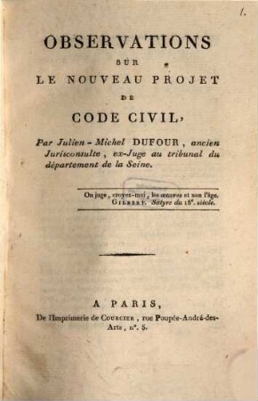 Observations sur le nouveau projet de Code Civil