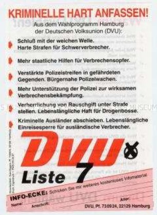 Propagandaflugblatt der DVU zur Hamburger Bürgerschaftswahl 1997