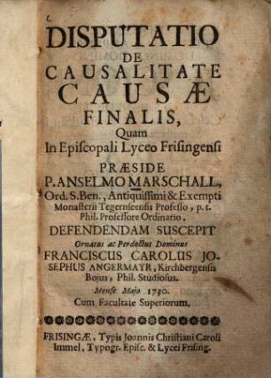 Disputatio de causalitate causae finalis