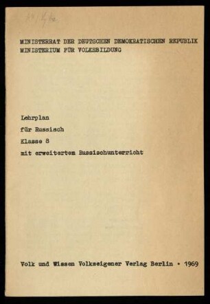 1969: Klasse 8 mit erweitertem Russischunterricht