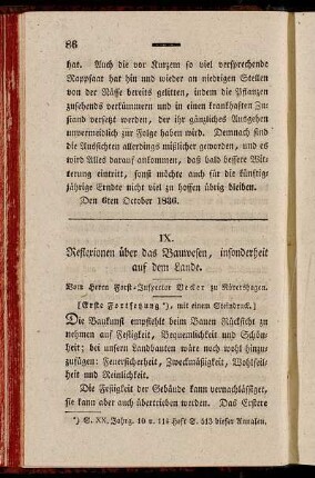 IX. Reflexionen über das Bauwesen, insonderheit auf dem Lande