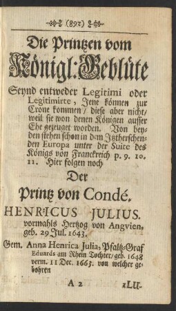 Die Printzen vom Königl: Geblüte