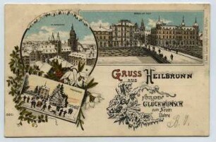 Mehrbildkarte, 3 Motive: Neckarbrücke mit Post, Kilianskirche, Trappensee [Schnee, Wintermotive]