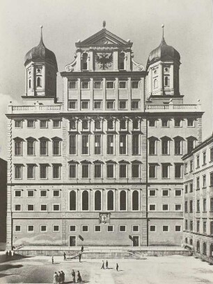 Augsburg, untere Maximilianstraße, Rathaus und Perlachturm