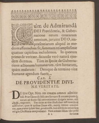 Cap. I. De Providentiae Divinae Veritate.