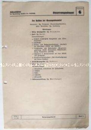 Informationsblatt der NSDAP-Gauleitung Sachsen (Gaupropagandaamt) zur Organisation des Amtes