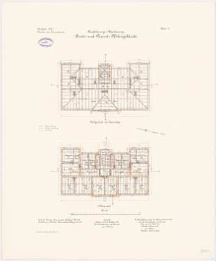 Proviantamt, Köln Amts- und Dienst-Wohngebäude: Grundriss 2. OG, DG mit Sparrenlage, 1:100