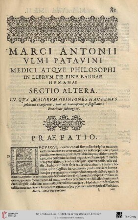 Marci Antonii ulmi patavini medici atque philosophi in librum de fine barbae humanae. Sect. II.
