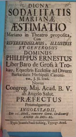 Digna sodalit. Marianae Aestimatio