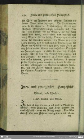 Zwey und zwanzigstes Hauptstück. Schlaf, und Wachen