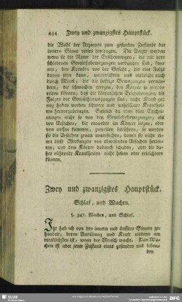 Zwey und zwanzigstes Hauptstück. Schlaf, und Wachen